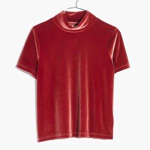 Madewell Velvet Mockneck Tee in Burnt Orange